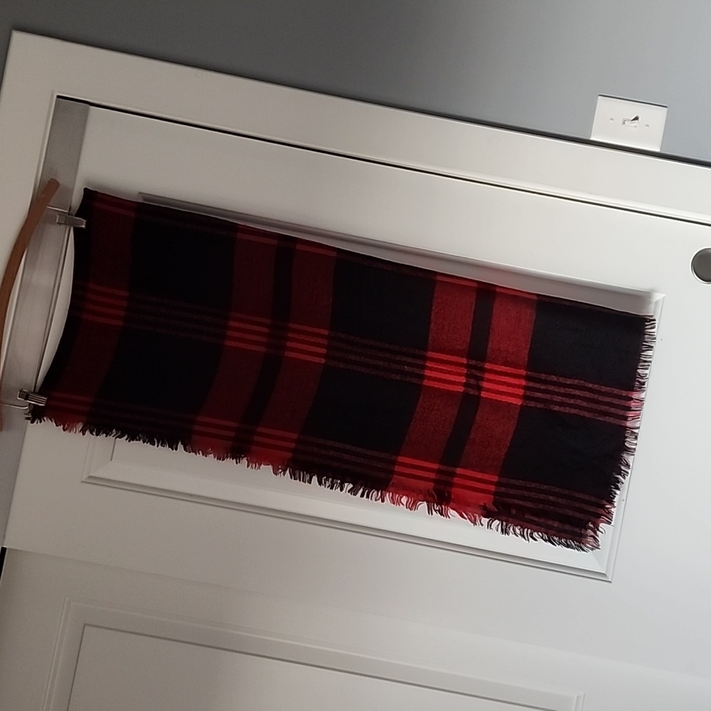 Black & red large plaid scarf with fringe edge!
